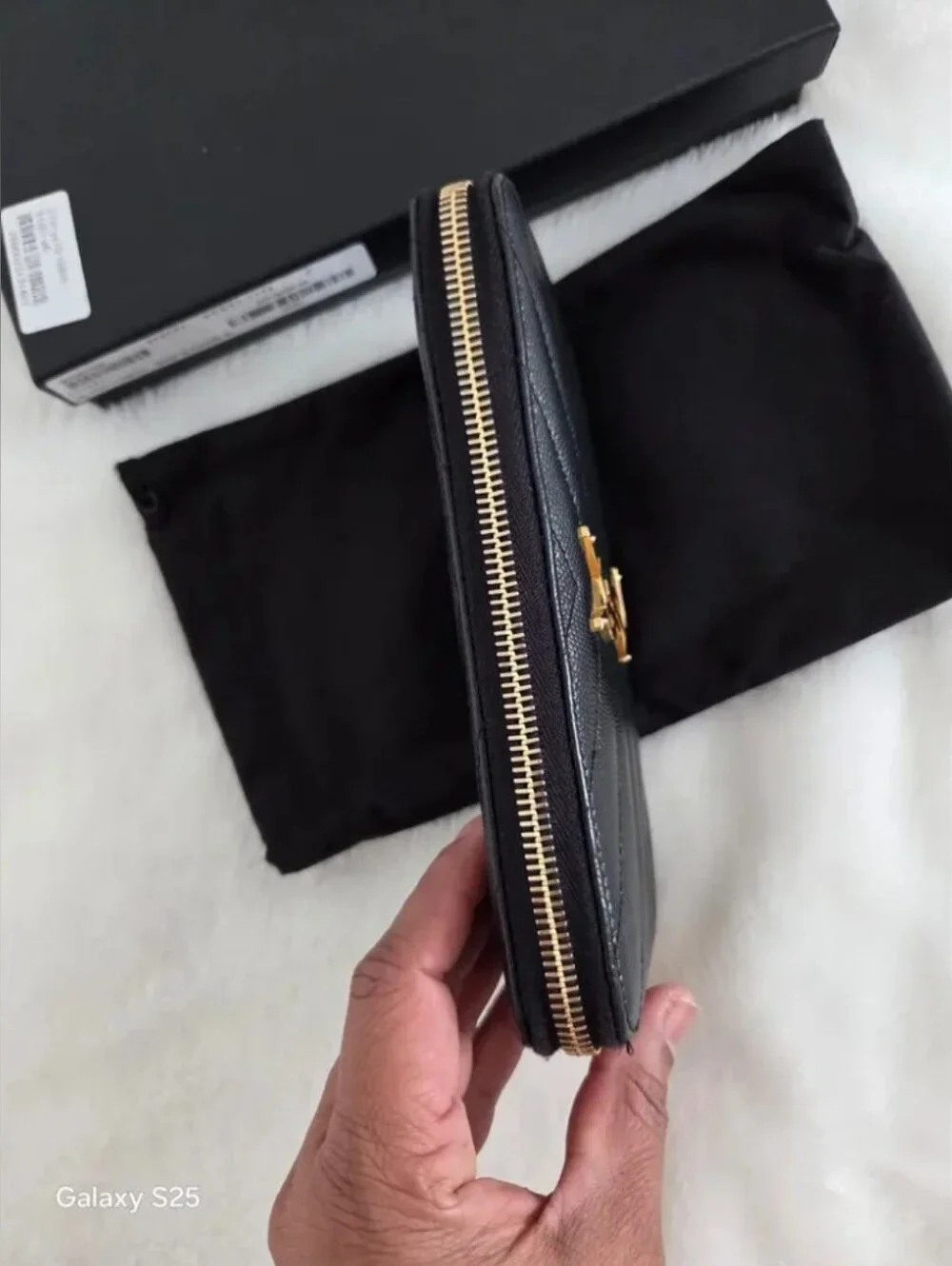 Saint Laurent Black Quilted Leather Zip Wallet with Gold YSL Logo